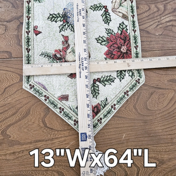 Christmas Holiday Lined Tablerunner with Tassle Ends Poinsettias Jingle Bells Or - Picture 11 of 16